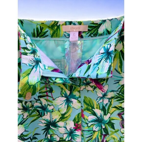 CHICOS LADIES GREEN COLORFUL TROPICAL HAWAIIAN BEACH MID RISE PANTS SIZE 4 - Picture 6 of 10